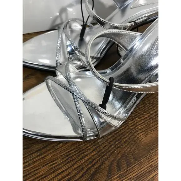 Zara Silver Metallic Strappy Slip On Heels US 7.5 / EUR 38 - Picture 9 of 14